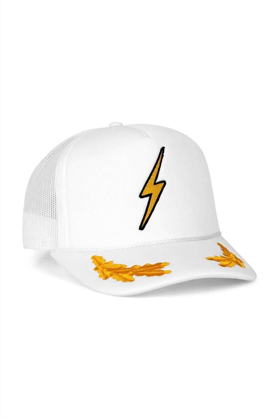 NEW AVIATOR NATION unisex bolt vintage low rise leaf trucker hat in white